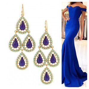 💜 Stella & Dot Seychelles Chandeliers Earrings - Navy Blue and Turquoise